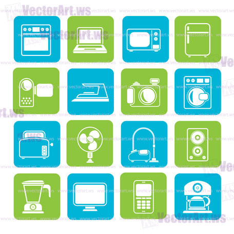 Silhouette household appliances and electronics icons - vector, icon set