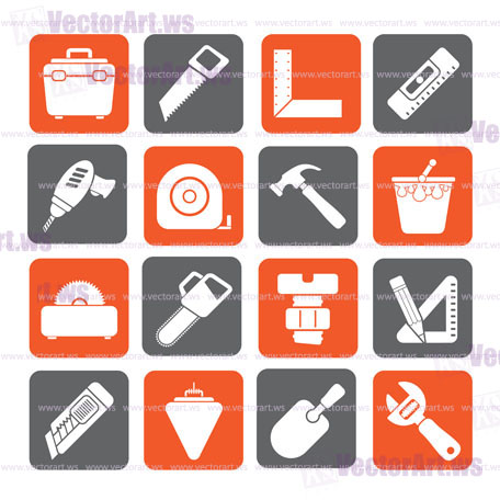 Silhouette Construction objects and tools icons- vector icon set