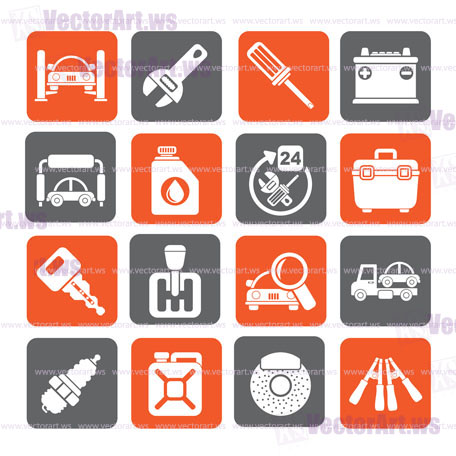 Silhouette Car parts and services icons - vector icon set 1