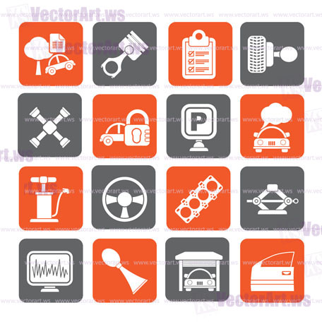 Silhouette Car parts and services icons - vector icon set 2