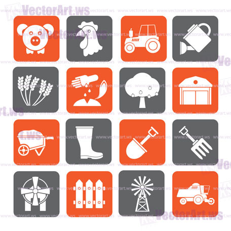 Silhouette Agriculture and farming icons - vector icon set