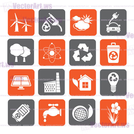 Silhouette Ecology, environment and recycling icons - vector icon set