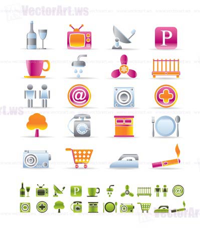 Hotel and Motel objects icons - vector icon sets