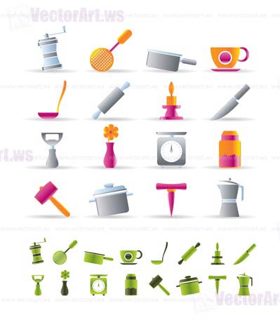 Kitchen and household tools icons - vector icon set - 2 colors included