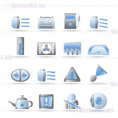 Car Dashboard - realistic vector icons set