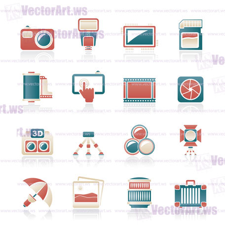 Photography equipment icons - vector icon set