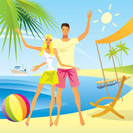 Romantic couple enjoy their vacation on the beach - vector illustration