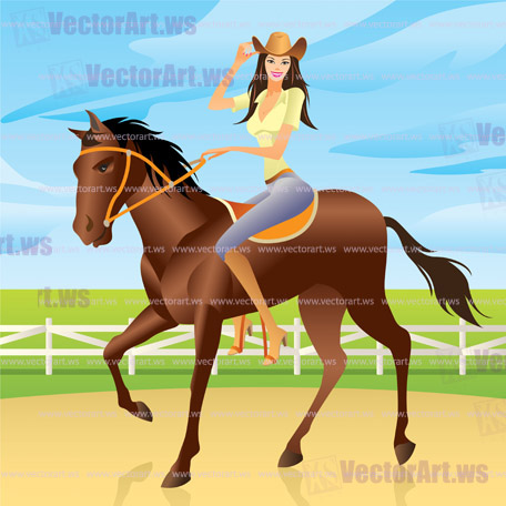 Girl is riding a horse in Western style - vector illustration
