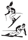 Two skiers on track - vector illustation