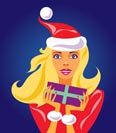 christmas girl with gift - vector illustration