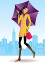fashion shopping girls with shopping bag in San Francisco - vector illustration