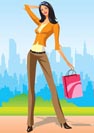 fashion shopping girls with shopping bag in New York - vector illustratio