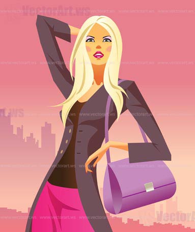 fashion shopping girls with  bag - vector illustration