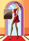 fashion girl with advertisement board- vector illustration
