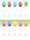 party design; ballons, confetti, vibrant colors - vector illustration