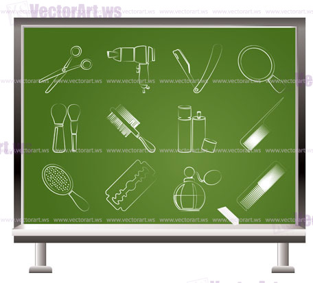 painted with chalk cosmetic, make up and hairdressing objects - vector illustration
