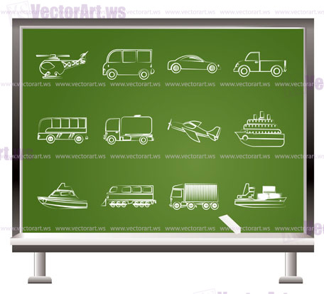 painted with chalk Travel and transportation objects - vector illustration