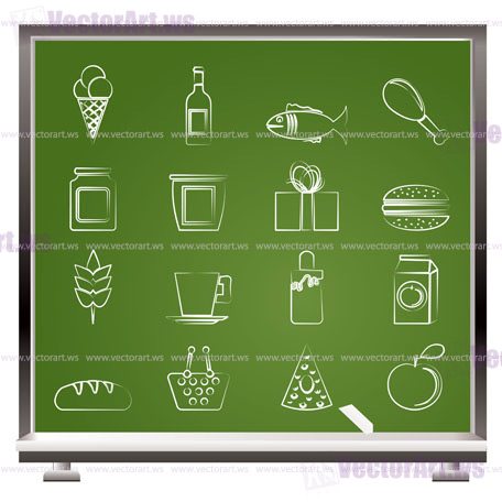 painted with chalk shop, food and drink icons - vector icon set
