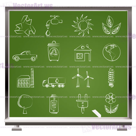 painted with chalk ecology and environment icons - vector icon set