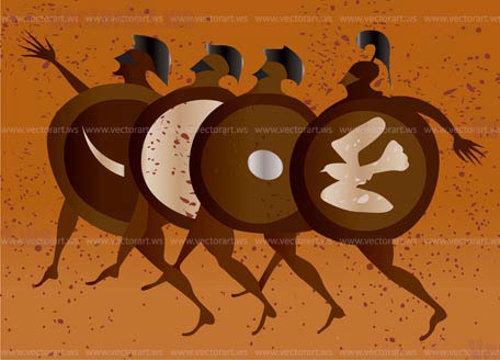 Greece mural painting,  Greek Soldiers. Editable vector image