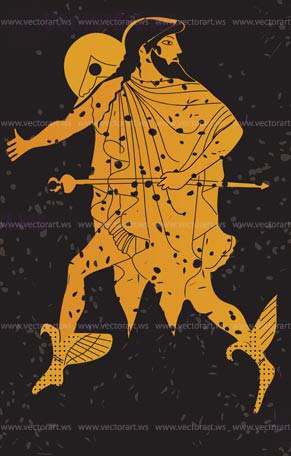 Greece mural painting,  Greek Soldier. Editable vector image