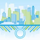 green and blue city background  - Vector illustration