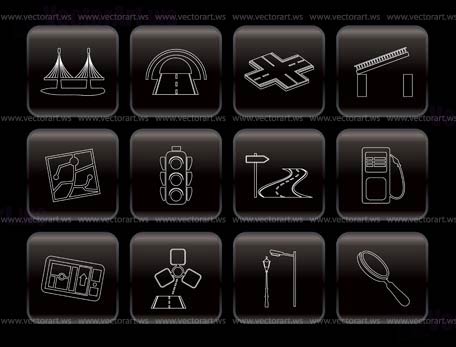 Road, navigation and travel icons - vector icon set