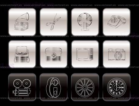 Retro business and office object icons - vector icon set