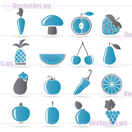Different kinds of fruits and Vegetable icons - vector icon set