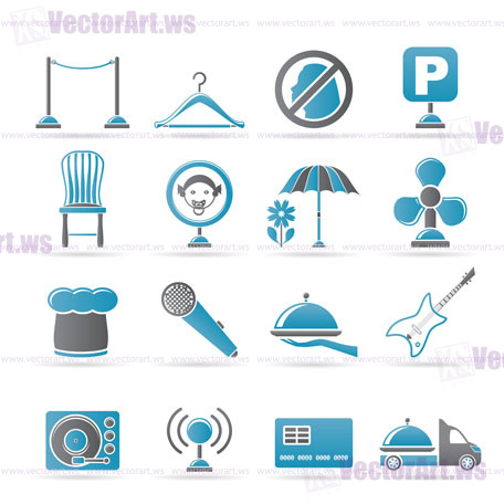 restaurant, cafe, bar and night club icons - vector icon set