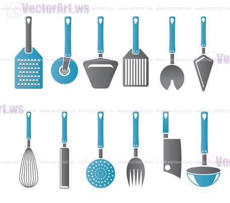 different kind of kitchen accessories and equipment icons - vector icon set