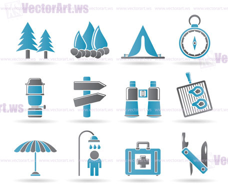 Camping, travel and Tourism icons - vector icon set