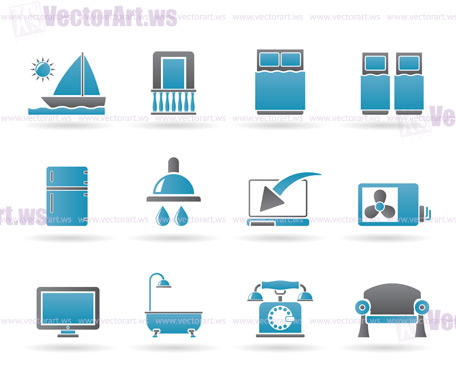 Hotel and motel room facilities icons - vector icon set