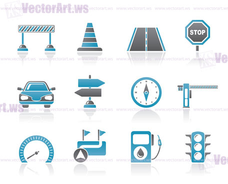 Road, navigation and traffic  icons - vector icon set