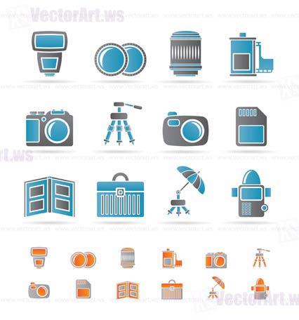 Photography equipment icons - vector icon set