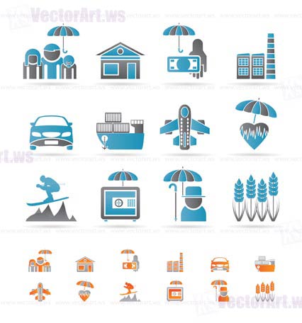 different kind of insurance and risk icons - vector icon set