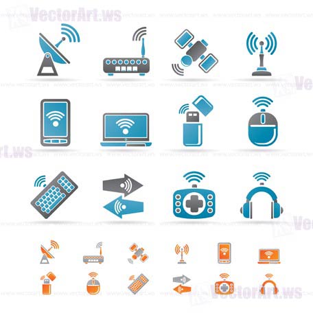 Wireless and communication technology icons - vector icon set