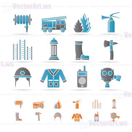 fire-brigade and fireman equipment icon - vector icon set