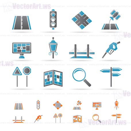 Road, navigation and travel icons - vector icon set