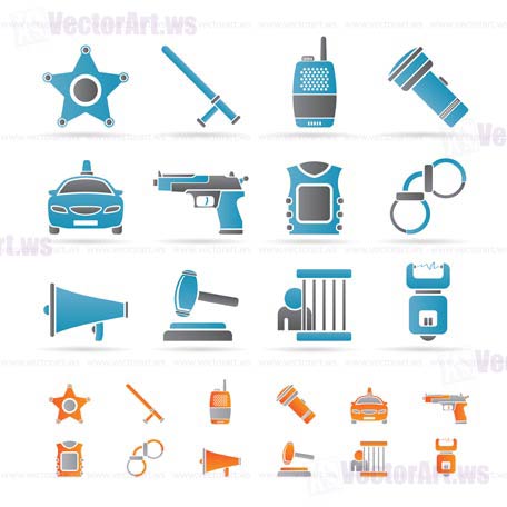 law, order, police and crime icons - vector icon set