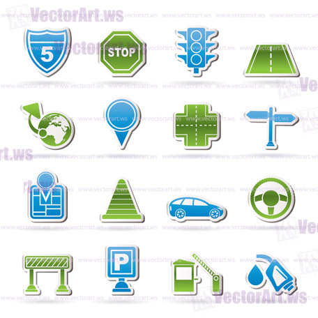 Traffic, road and travel icons - vector icon set