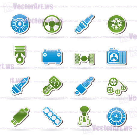 Different kind of car parts icons - vector icon set