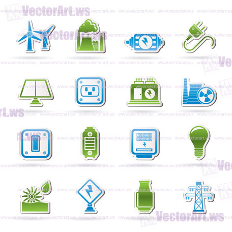 electricity, power and energy icons - vector icon set