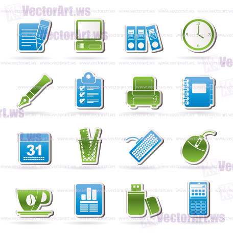 Business and office equipment icons - vector icon set