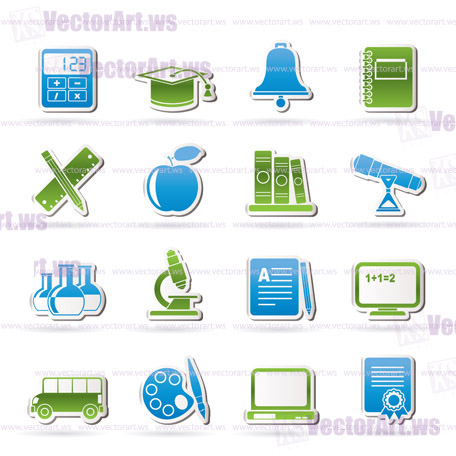 Education and school objects icons - vector icon set