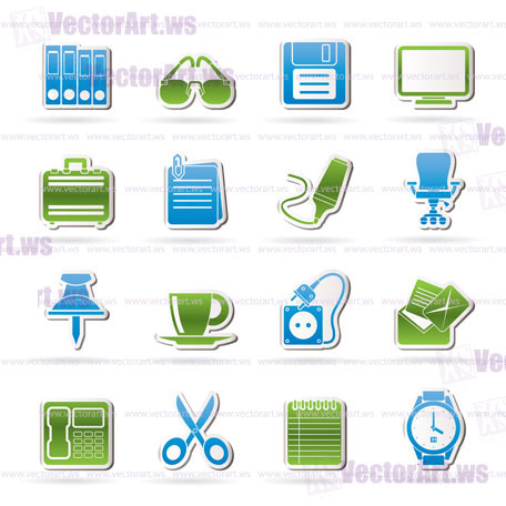 Business and office objects icons - vector icon set