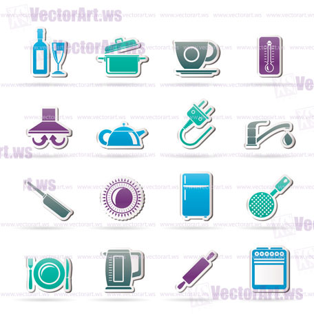 kitchen objects and accessories icons - vector icon set