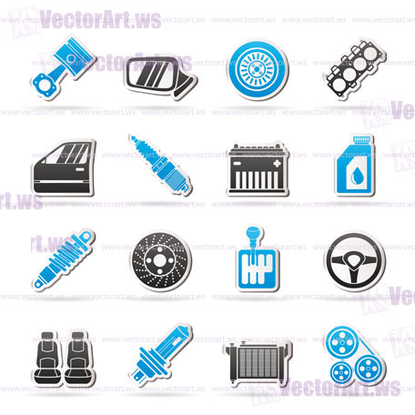 Detailed car parts icons - vector icon set