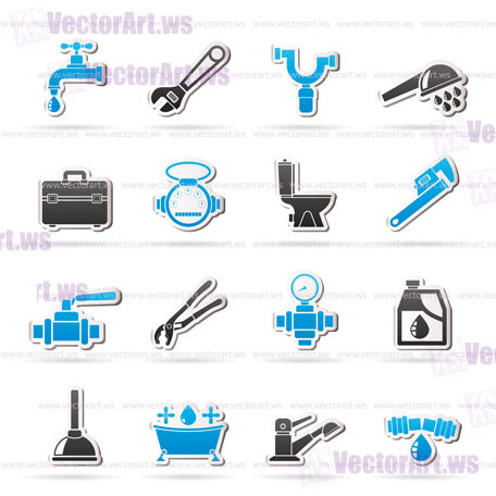 plumbing objects and tools icons - vector icon set