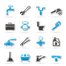 plumbing objects and tools icons - vector icon set